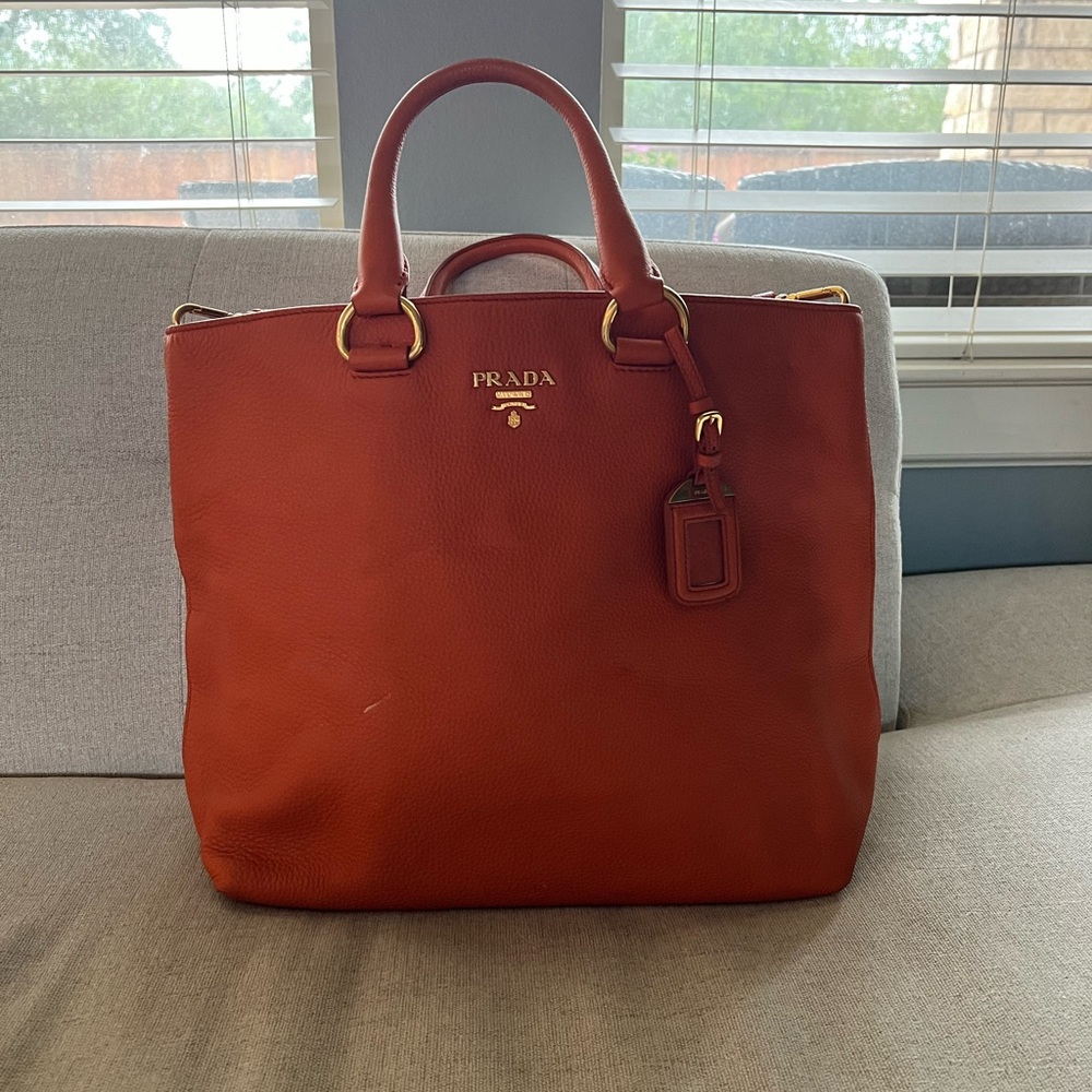 Authentic Prada papaya square tote bag